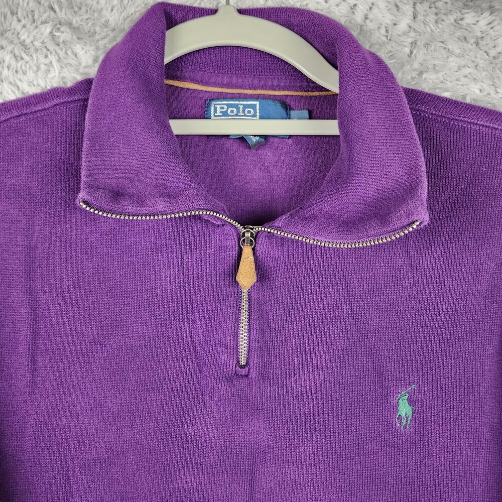 Polo Ralph Lauren Sweater Mens Large Purple Knit Quarter Zip Pullover Small Pony
